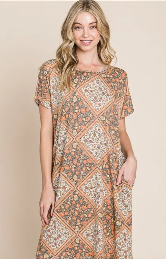 BOMBOM Multicolored Leaves Jacquard Dress